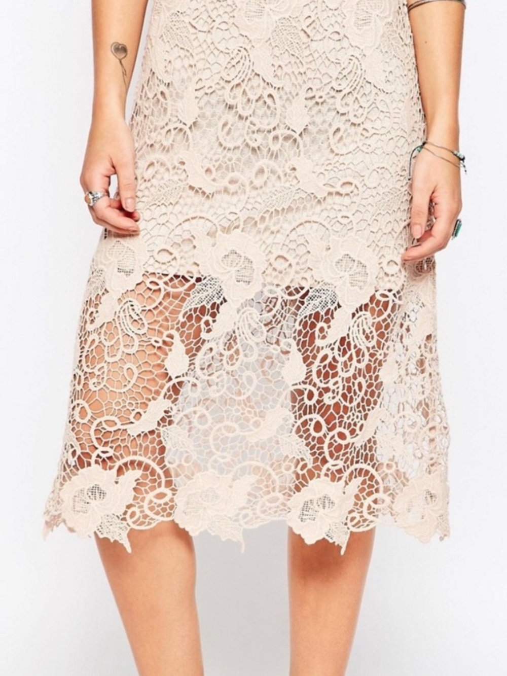 Free People Nora Lace Overlay Midi Dress Cream Tank Boho Festival Size Large - Picture 3 of 15